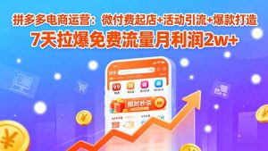 拼多多电商运营:微付费起店+活动引流+爆款打造 7天拉爆免费流量月利润2w+-沧海聊项目