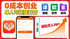 拼多多虚拟电商，0成本，单人可矩阵开店，轻松月入3W+-沧海聊项目