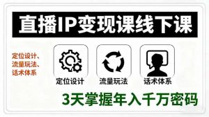 直播IP变现课线下课，定位设计、流量玩法、话术体系，3天掌握年入千万密码-沧海聊项目