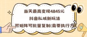 当天最高变现1k+，抖音私域新玩法，可矩阵可批量复制-沧海聊项目