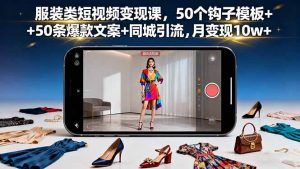 服装类短视频变现课,50个钩子模板+50条爆款文案+同城引流,月变现10w+-沧海聊项目