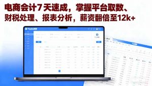 电商会计7天速成，掌握平台取数、财税处理、报表分析，薪资翻倍至12k+-沧海聊项目