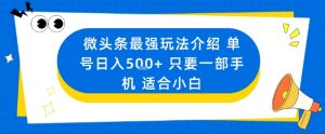 微头条最强玩法介绍一个号日入5张+只要一部手机适合小白-沧海聊项目