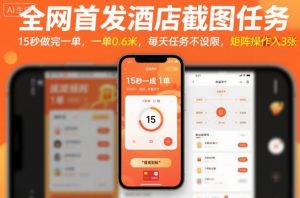 全网首发酒店截图任务，15秒做完一单，一单0.6米，每天任务不设限，矩阵操作日入3张【揭秘】-沧海聊项目