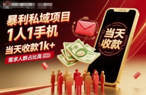 暴利私域项目1人1手机，当天收款1k+，需求人群占比高，当天就能见到钱-沧海聊项目