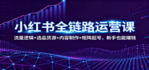 小红书全链路运营课:流量逻辑+选品货源+内容制作+矩阵起号,新手也能赚钱-沧海聊项目