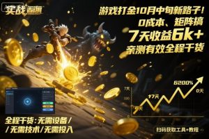 游戏打金10月中旬新路子！0成本、矩阵搞，7天收益6k+，亲测有效全程干货【揭秘】-沧海聊项目