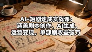 AI+短剧速成实战课：涵盖剧本创作、AI生成、运营变现，单部剧收益破万-沧海聊项目