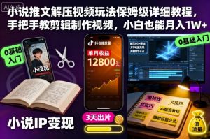 小说推文解压视频玩法保姆级详细教程，手把手教剪辑制作视频，小白也能月入1W+-沧海聊项目