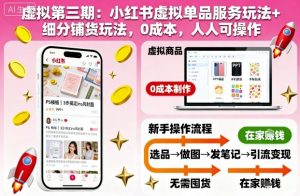 虚拟第三期：小红书虚拟单品服务玩法+细分铺货玩法，0成本，人人可操作-沧海聊项目