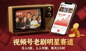 视频号老剧明星赛道，日入5张，人人可做，每天2小时-沧海聊项目