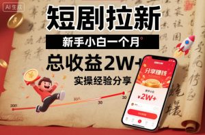 短剧拉新新手小白一个月总收益2W+实操经验分享-沧海聊项目