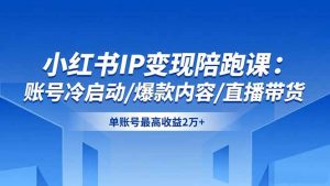 小红书IP变现陪跑课:账号冷启动/爆款内容/直播带货,单账号最高收益2万+-沧海聊项目