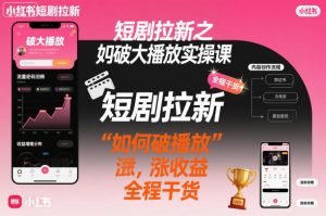 短剧拉新之小红书如何破大播放实操课，如何破播放，涨收益，全程干货-沧海聊项目