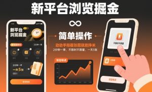 新平台浏览掘金，动动手指截张图就能挣米，2分钟一单，不限时不限量，一天5张【揭秘】-沧海聊项目