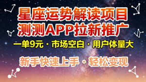 星座运势解读项目,测测APP拉新推广,9元/单,市场空白,用户体量大,新手也能快速…-沧海聊项目
