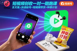 短视频创收一对一陪跑课，含文案+快速起号+短视频带货+种草计划-沧海聊项目