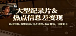 大型纪录片&热点信息差变现：原创文案+剪辑实操+热点选题+收益开通，快速起号-沧海聊项目