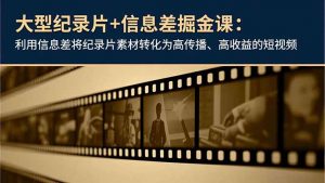 大型纪录片+信息差掘金课：利用信息差将纪录片素材转化为高传播、高收益的短视频-沧海聊项目