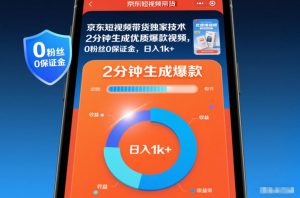 京东短视频带货独家技术，2分钟生成一条优质爆款视频，0粉丝0保证金，日入1k+【揭秘】-沧海聊项目