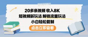 20多条视频收入8K，短视频新玩法，解锁流量玩法，小白轻松复制-沧海聊项目