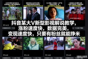 抖音某大V新型影视解说教学，涨粉速度快，数据完美，变现速度快，只要有粉丝就能挣米-沧海聊项目