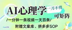 AI一键生成心理学简笔画视频,一刀不剪无需剪辑,可批量可矩阵,带书带素材带资料带徒弟-沧海聊项目