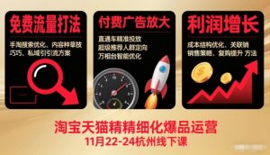 淘宝天猫精细化爆品运营11月22-24杭州线下课,免费流量打法+付费广告放大+利润增长(音频+文档)-沧海聊项目