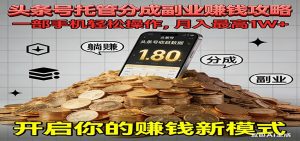 全程托管今日头条，一部手机就可以开干，最高躺赚1W+-沧海聊项目