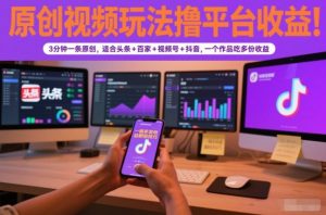 原创视频玩法撸平台收益，3分钟一条原创，适合头条+百家+视频号+抖音，一个作品吃多份收益-沧海聊项目