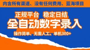 全自动数字录入，单机日入3张+，内含所有渠道全程免费零成本，操作简单可矩阵开干【揭秘】-沧海聊项目