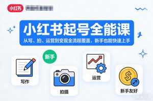 小红书起号全能课,从写、拍、运营到变现全流程覆盖,新手也能快速上手-沧海聊项目