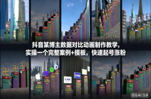 抖音某博主数据对比动画制作教学，实操完整案例+模板，快速起号涨粉-沧海聊项目