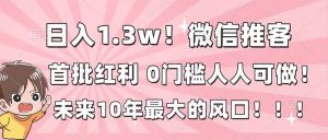 日入1.3w！微信推客，首批红利，未来10年最大的风口，0门槛，人人可做！-沧海聊项目