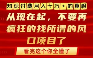 知识付费月入10个W的真相，做网创项目这一个就够了，不要再疯狂的找所谓的风口项目【揭秘】-沧海聊项目