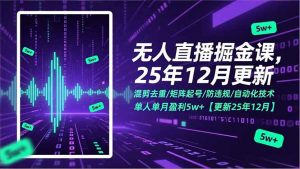 无人直播掘金课，混剪去重/矩阵起号/防违规/自动化技术，单人单月盈利5w+【更新25年12月】-沧海聊项目