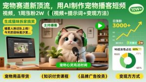 宠物赛道新顶流，用AI制作宠物播客短视频，1周涨粉2W(视频+提示词+变现方法)-沧海聊项目