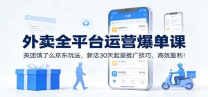 外卖全平台运营爆单课：美团饿了么京东玩法，新店30天起量推广技巧，高效盈利！-沧海聊项目