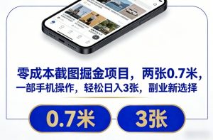 零成本截图掘金项目，两张0.7米，一部手机操作，轻松日入3张，副业新选择【揭秘】-沧海聊项目