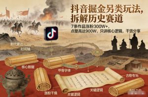 抖音掘金另类玩法，拆解历史赛道，7条作品涨粉300W+，点赞量高达900W，只讲核心逻辑，干货分享-沧海聊项目