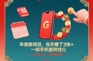 年底新项目，当天賺了3张+，一部手机搬砖挂G，5分钟上手，保姆级教程【揭秘】-沧海聊项目
