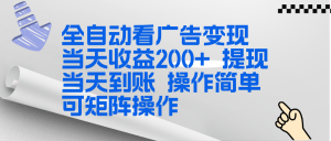 全新看广告挂机项目 操作简单，单机当天收益300+，体现当天到账，可矩阵操作-沧海聊项目