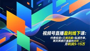 视频号直播盈利线下课：付费投流+三频共振+私域升单，两天两夜打通盈利闭环，月利润5-15万-沧海聊项目