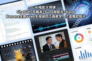 AI电影大师课：ChatGPT写脚本+Suno做配乐+Nano Banana生图+Veo生视频，打造爆款短片-沧海聊项目